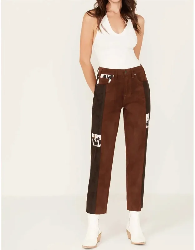 High Rise Suede Patchwork Straight Cropped Jeans