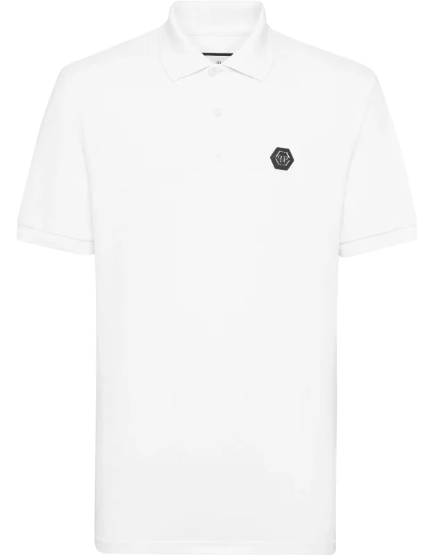 Pique Polo Shirt Ss Gothic With Logoed Patch And Chevron Rib Knit Collar