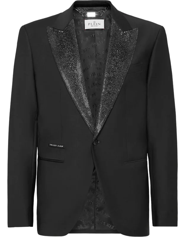 Blazer Ls Strass Rever With Satin Peak Lapel And Rhinestones