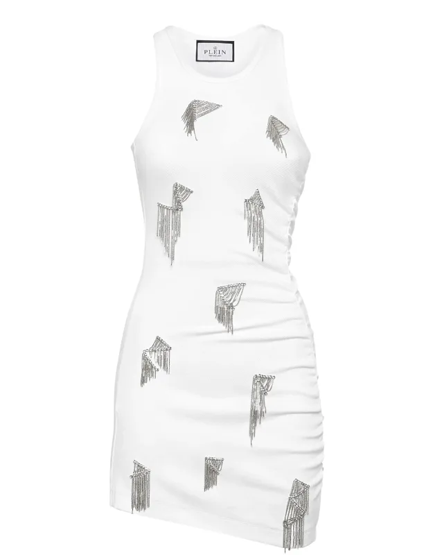 Ribbed Short Dress With Fringe