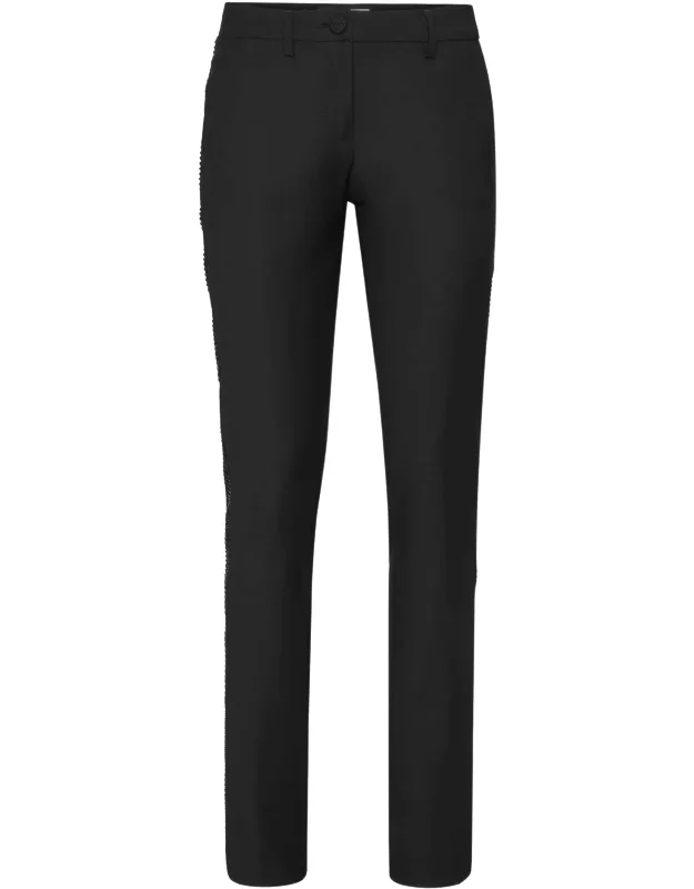 Wool Office Trousers With Bejewelled Bands And Slit Pockets
