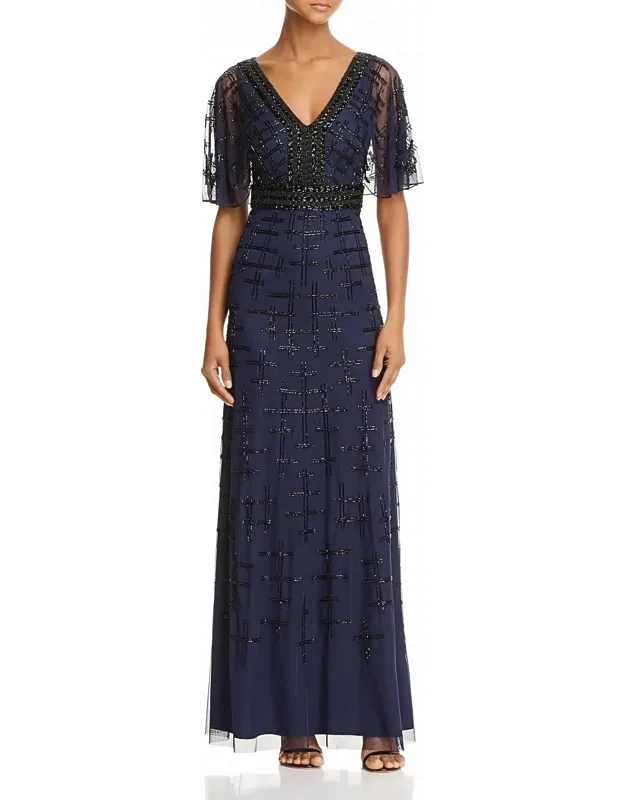 V-neck Cape Sleeve Embellished Dress