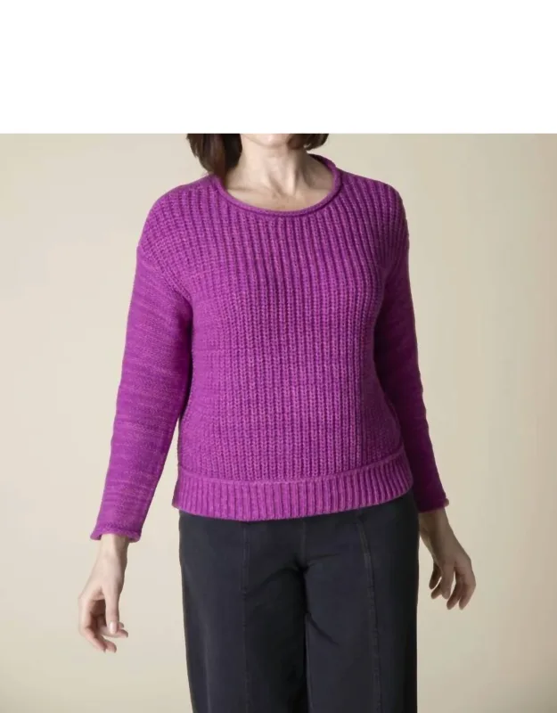 Easy Crew Neck Sweater - Cable Knit Pullover, Rolled Edges