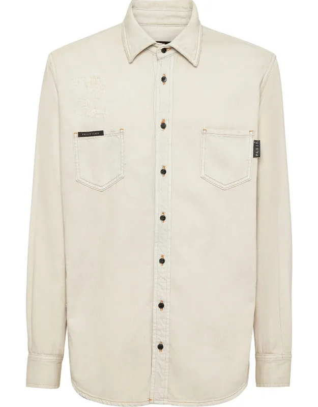 Denim Shirt Ls - Two Patch Pockets, Button Fastening