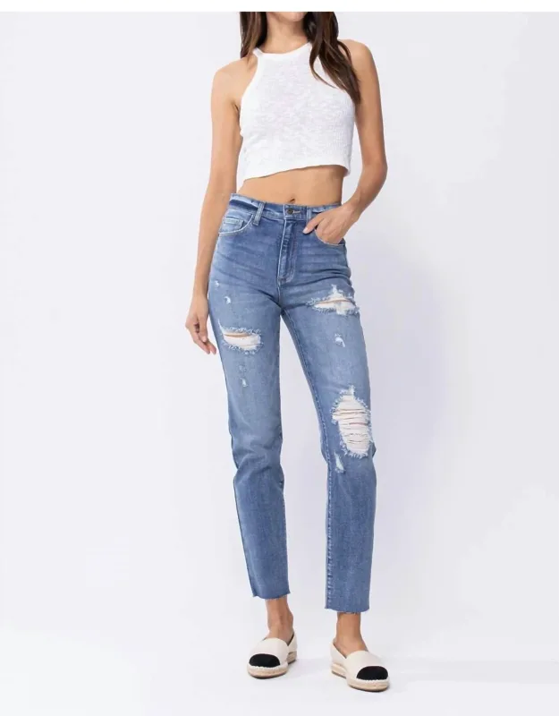 High-rise Distressed Skinny Jeans With Raw Hem