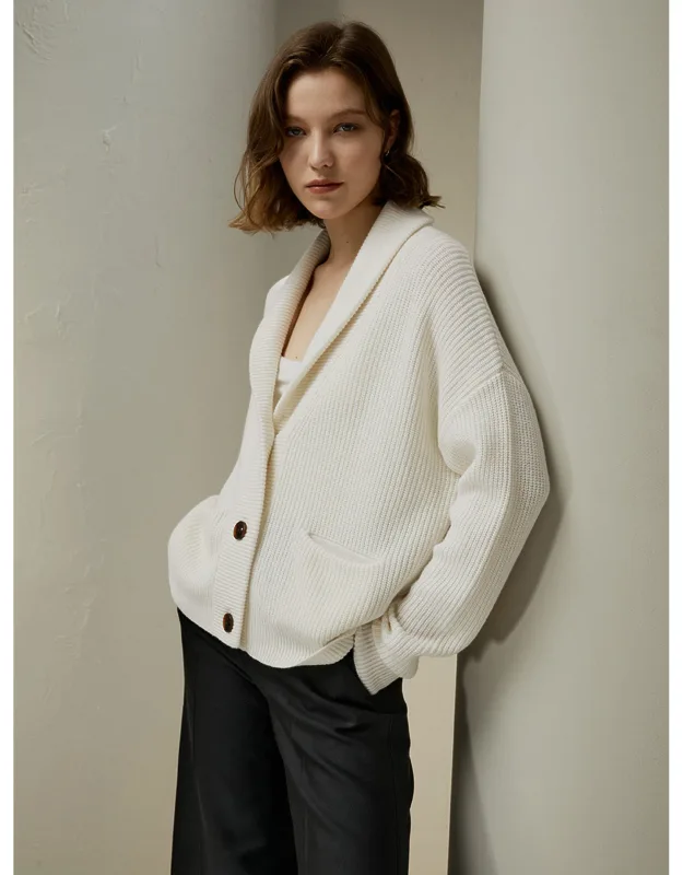 Wool-cashmere Blend Shawl Collar Cardigan