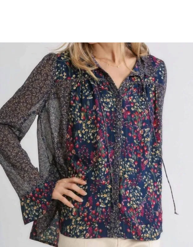 Floral Print Metallic Blouse