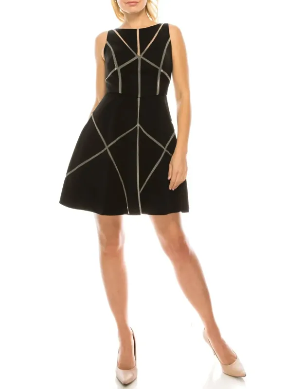 Sleeveless Geometric Mesh Party Dress
