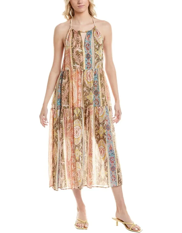 Maxi Dress With Bead Accents And Vibrant Pattern