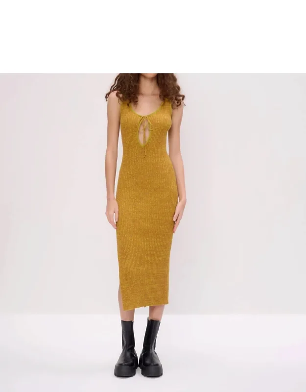 Space Dye Rib Keyhole Front Midi Dress