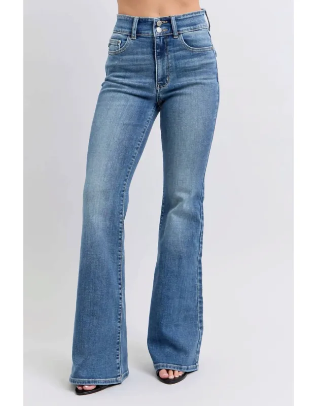 Double Button Waistband Flare Jeans