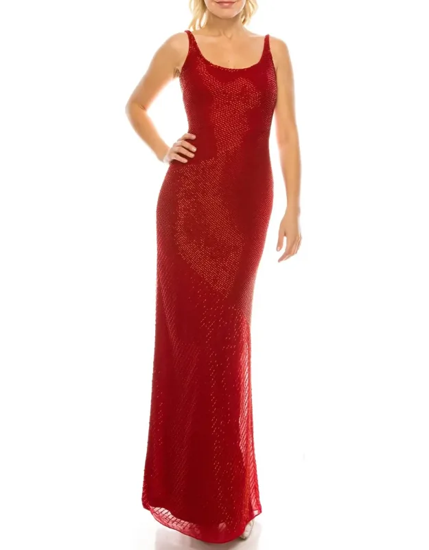 Sleeveless Beaded Evening Dress