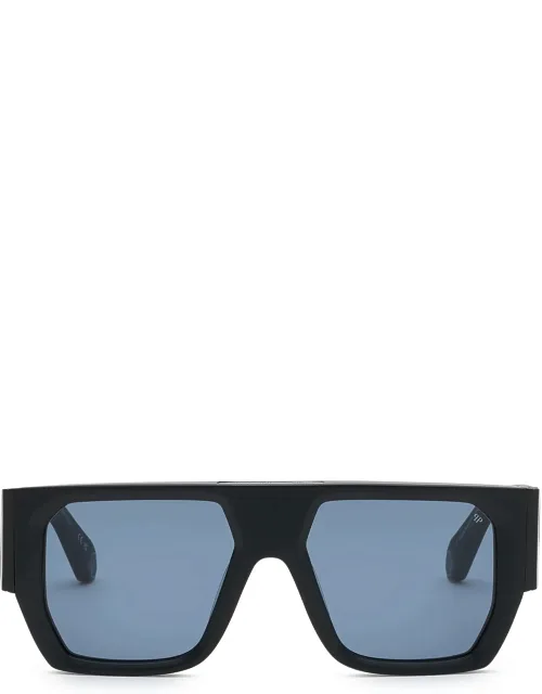 Sunglasses Square With Bold Faceted Acetate Front And Three-dimensional Gothic Logo