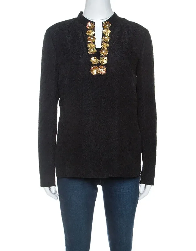 Embossed Silk Embellished Tunic Top