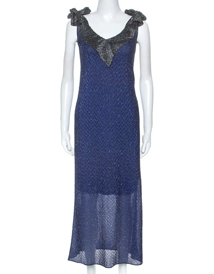 Metallic Knit Tie Shoulder Detail Maxi Dress