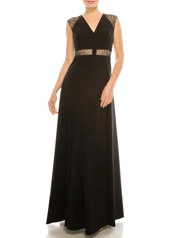 Sleeveless Lace-detail Evening Dress