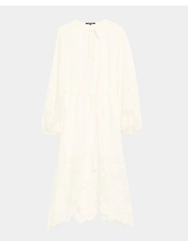 Pintuck Lace-inset Linen Midi Dress