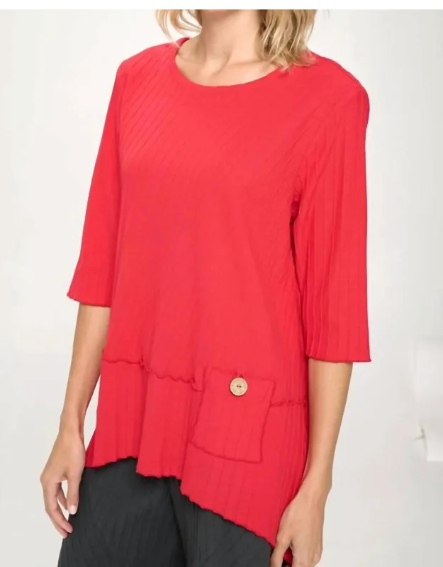 Ribbed Cotton Tunic With Button