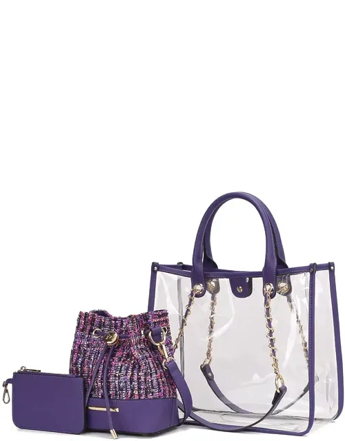 Diva Pvc Tote Bag With Tweed Bucket Bag And Small Pouch Purse