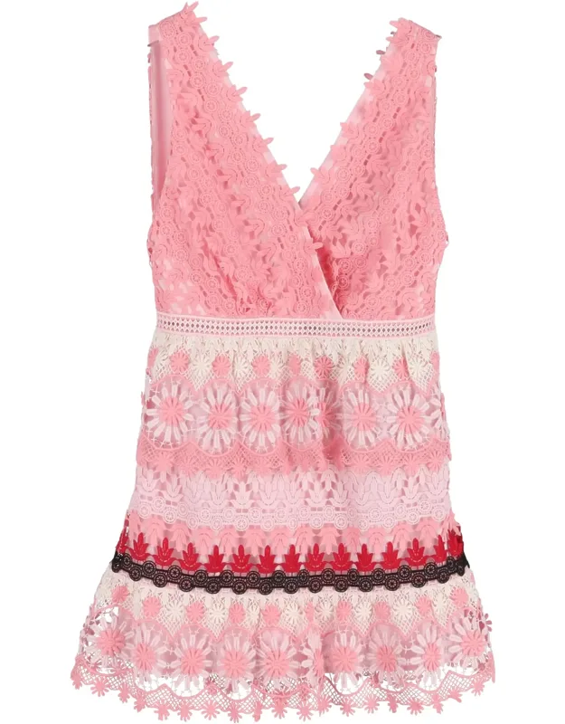 Striped Floral Guipure Mini Dress