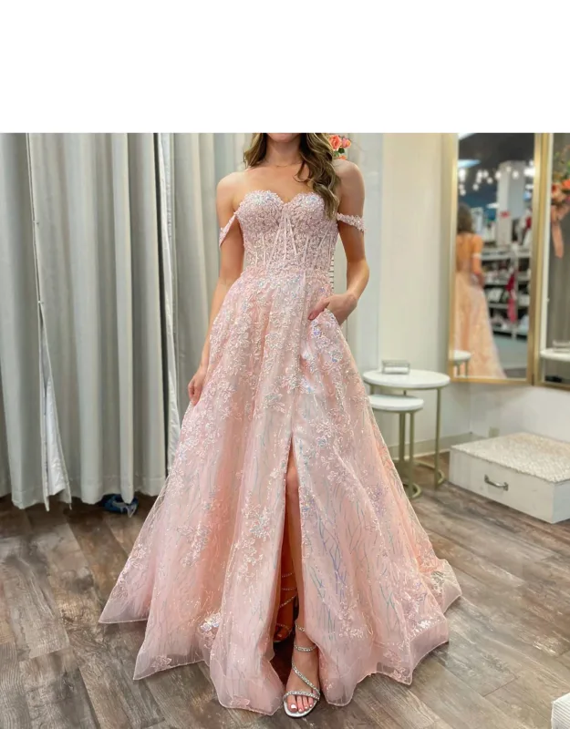 Off-the-shoulder A-line Long Prom Dress