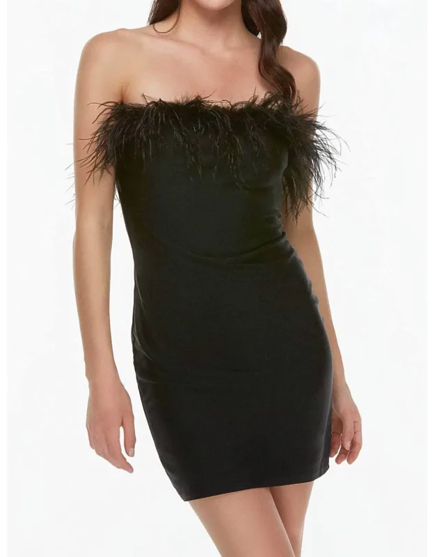 Feathered Strapless Fitted Dress