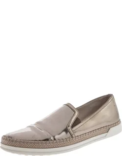 Metallic Rose Gold Patent Leather Slip On Espadrilles Sneakers