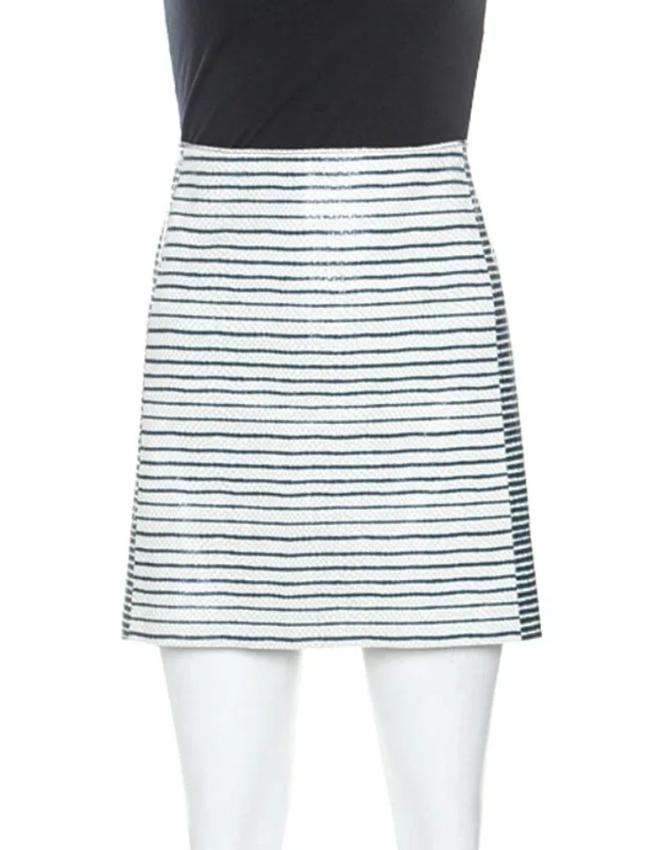 Bicolor Striped Leather Skirt