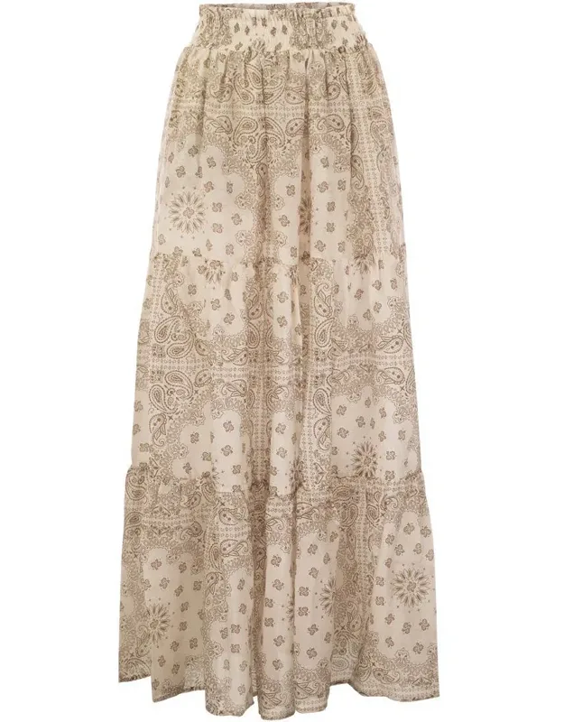 Cheyenne Long Skirt In Cotton And Silk.