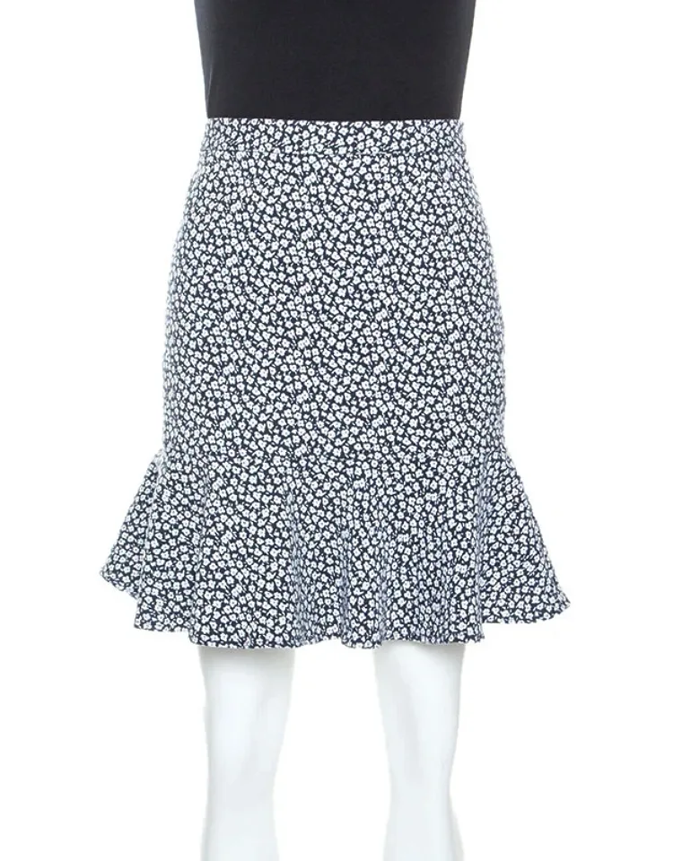 Floral Knit Cotton Blend Ruffle Hem Skirt