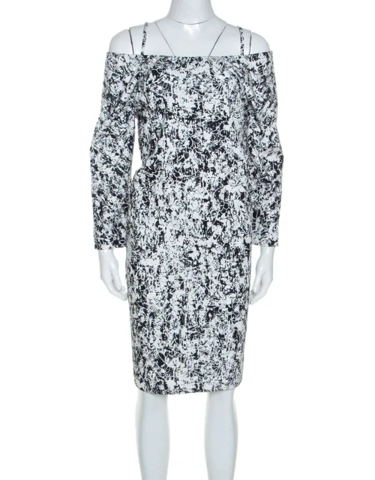 Monochrome Off Shoulder Risiko Dress, Stunning Print