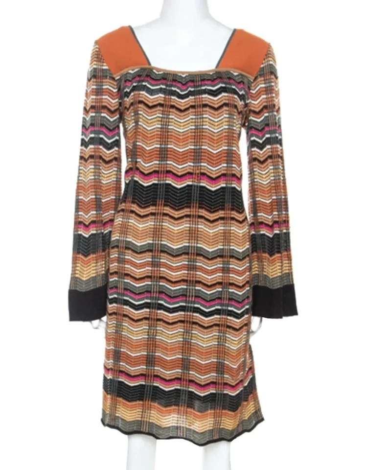 Multicolor Chevron Knit Wool Blend Dress