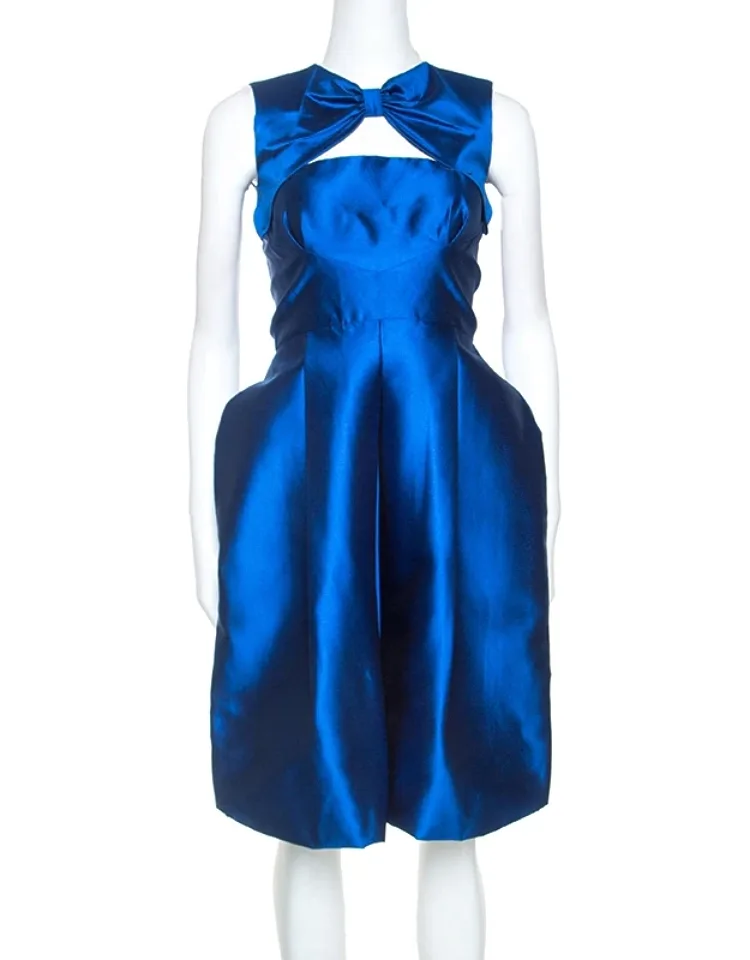 Silk Bow Neckline Balloon Hem Dress
