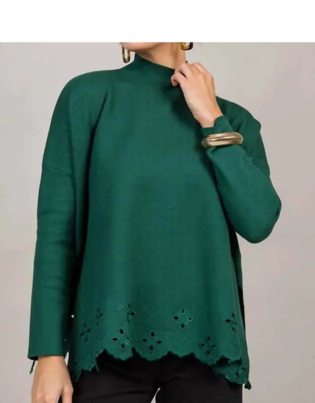 High Neck Eyelet Sweater