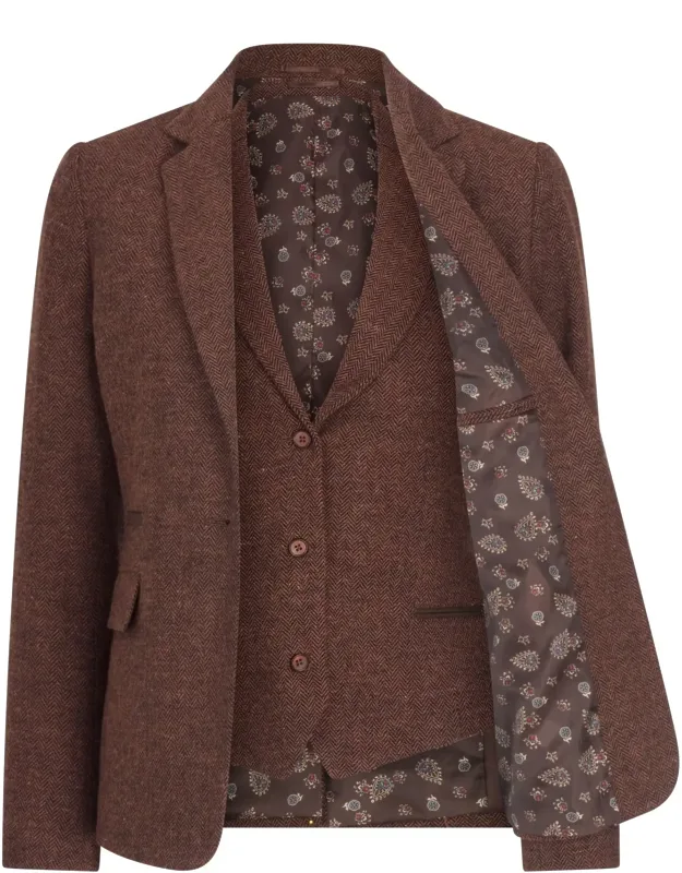 Herringbone Wool Tweed Check Blazer And Waistcoat Set