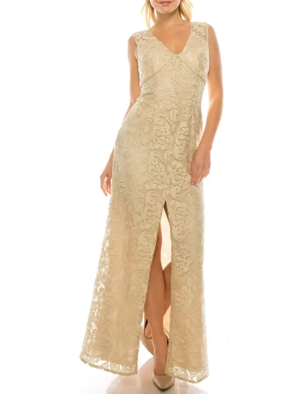 Embroidered Lace Sheath Evening Dress