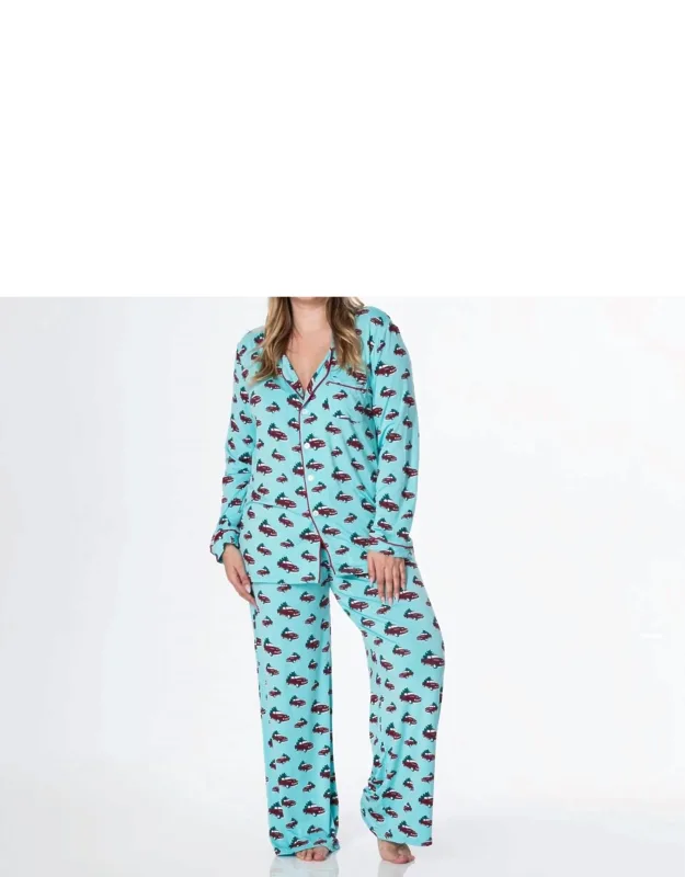 Print Long Sleeve Collared Pajama Set