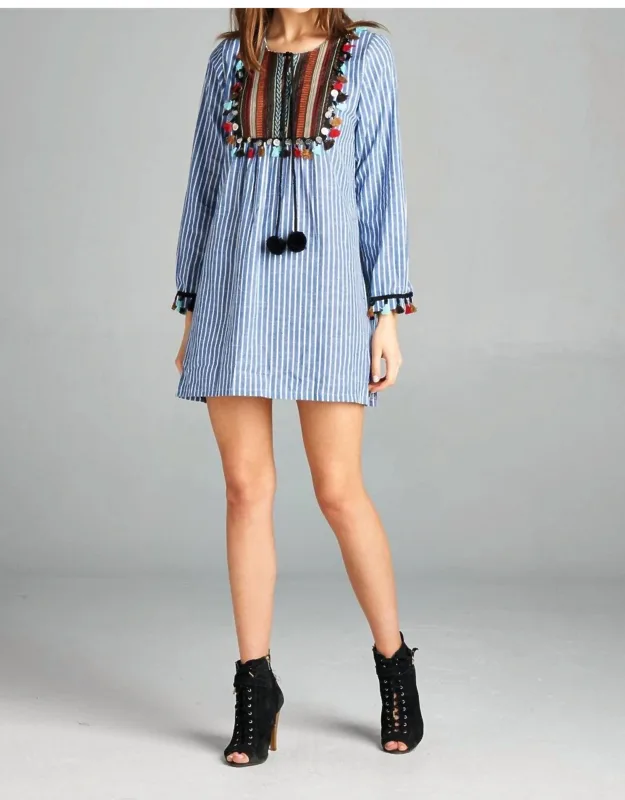 Pin Striped Tassel Yoke Tunic