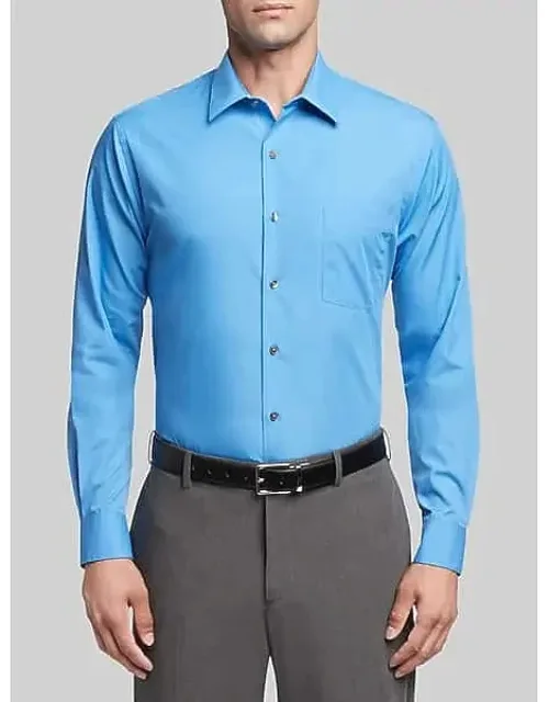 French Blue Athletic Fit Solid Poplin Dress Shirt With Tailored Silhouette And Breathable Poplin