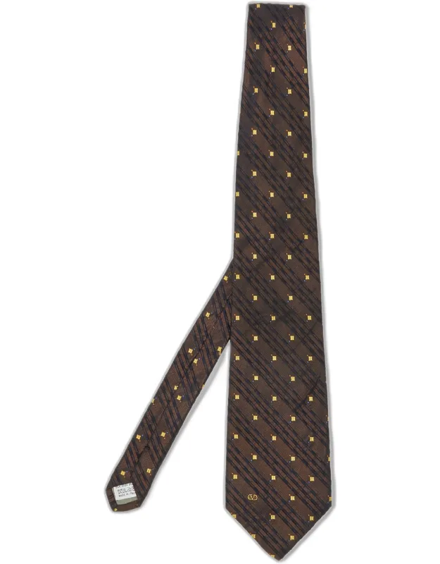 Vintage Brown Diagonal Stripe Pattern Silk Tie