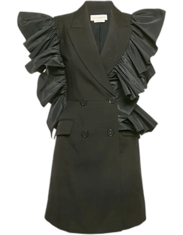 Wool And Ruffled Double Breasted Mini Dress