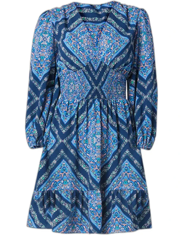 Smocked Floral-print Empire Mini Dress