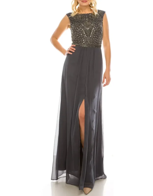 Beaded Long A-line Evening Dress