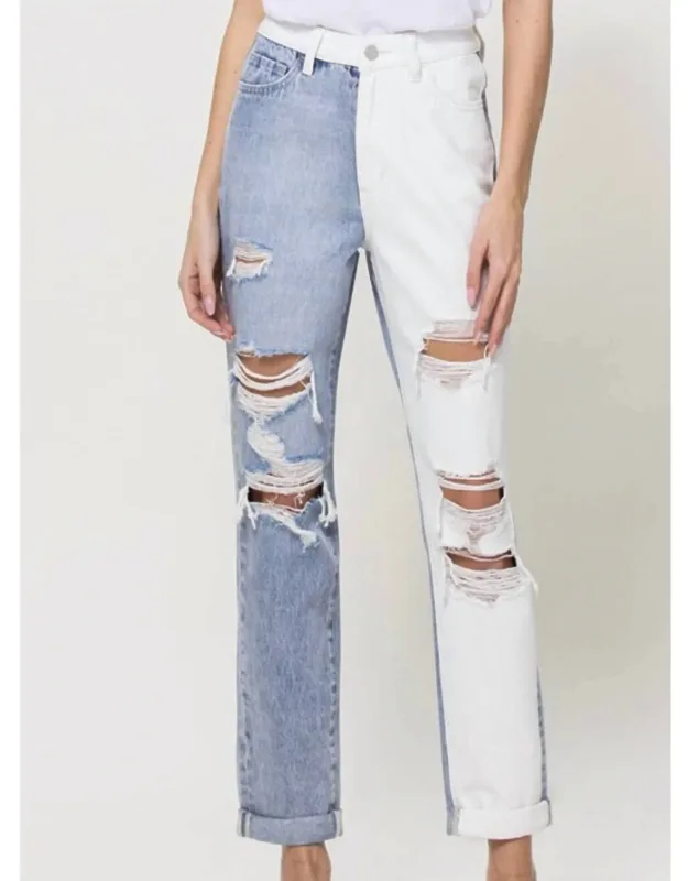 Justice Two Tone Distressed Mom Jeans