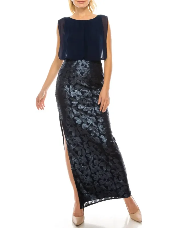 Blouson Column Evening Dress
