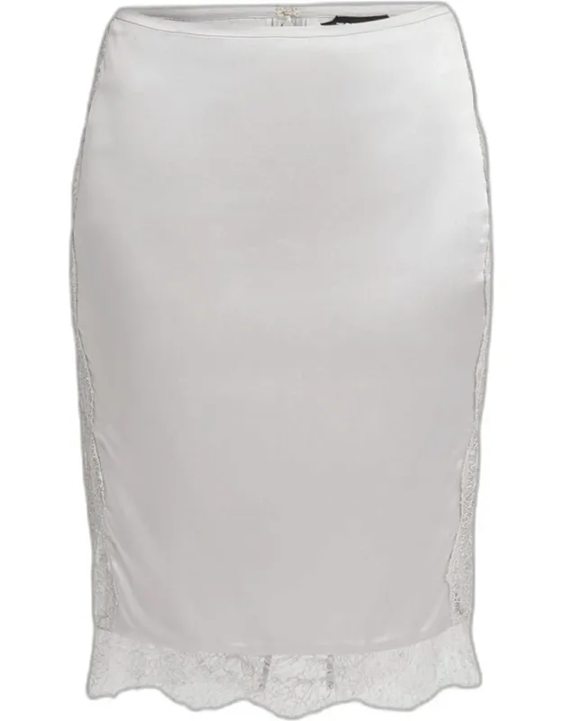 Lace-inset Stretch Crepe Satin Skirt