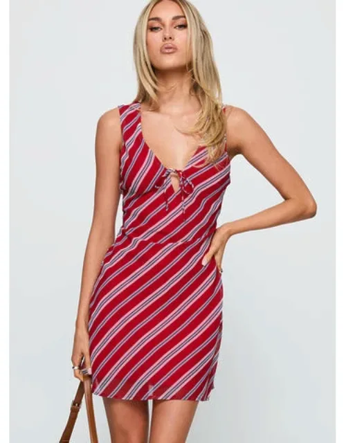 Mini Dress Stripe Tie V-back Design