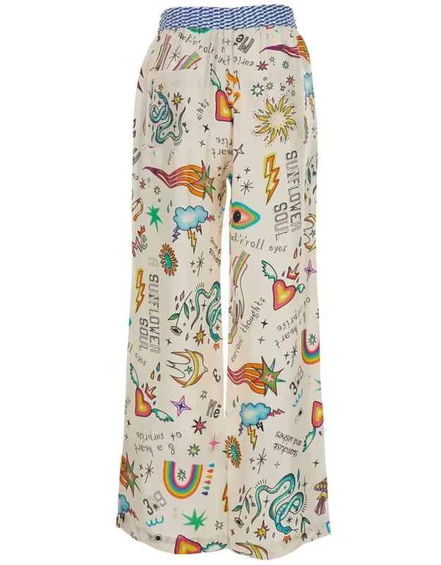 Bailey Multicolor Pants With Elastic Waist And All-over Print In Viscose