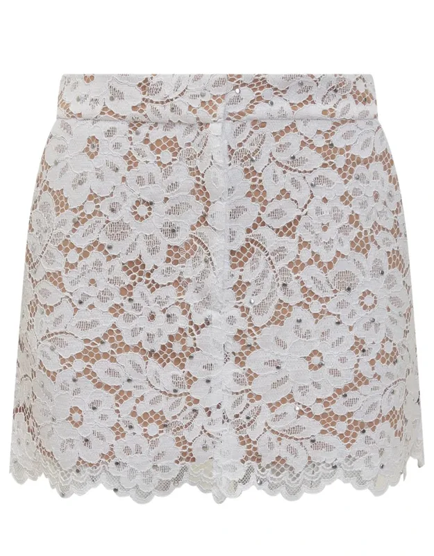 Floral Lace Mini Skirt With Studs.