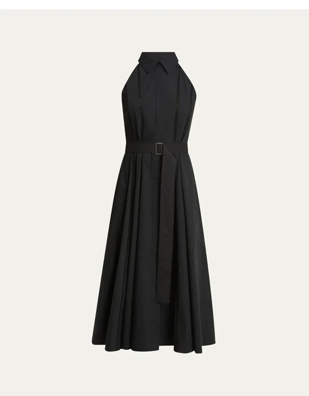 Belted Ladder Stitch Poplin Midi Dress